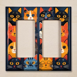 Metal Light Switch Cover, Light Switch Plate, Outlet Cover, Wall Plate, Home Decor Idea, Colorful Cat Design, Cute Cat Decor Idea ANM136 image 9