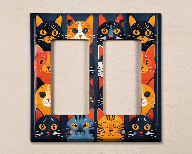 Metal Light Switch Cover, Light Switch Plate, Outlet Cover, Wall Plate, Home Decor Idea, Colorful Cat Design, Cute Cat Decor Idea ANM136 image 9