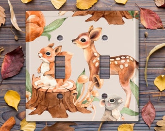 Metal Light Switch Cover, Light Switch Plate, Outlet Cover, Wall Plate Home Decor, Cute Nature Forest Animals Deer Rabbit Mice ANM012