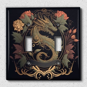 Metal Light Switch Cover | Light Switch Plate, Outlet Cover, Wall Plate, Home Decor Idea, Elegant Dragon Rose, Oriental Dragon Rose DGN001