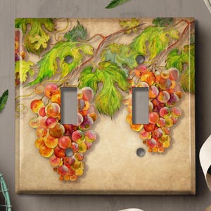 Grapes Vine Scroll Decorative Light Switch Cover Plate - Handmade, Multi-Color, Choose Your Plate Size