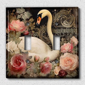 Metal Light Switch Cover | Light Switch Plate, Outlet Cover, Wall Plate, Home Decor Idea, Elegant Swan Music Notes, Pink Flowers, BRD083
