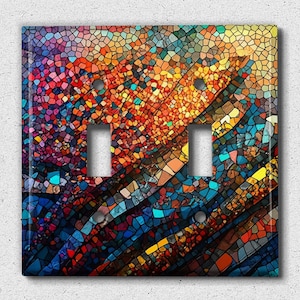 Metal Light Switch Cover | Light Switch Plate, Outlet Cover, Wall Plate, Home Decor, Colorful Abstract Art, Image of Stained Glass, GLA074