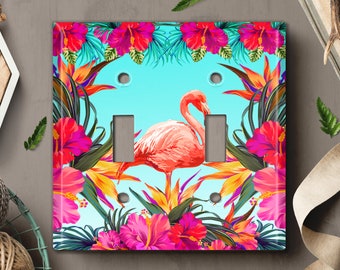 Metal Light Switch Cover, Light Switch Plate, Outlet Cover, Wall Plate Home Decor, Wallplate Cover, Flamingos, Animal, FLAMINGO FLOWER