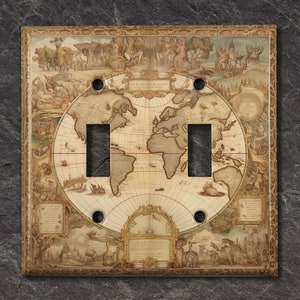 Couvercle d'interrupteur en métal, plaque d'interrupteur, cache de prise, plaque murale, idée de décoration intérieure, conception de carte du monde délavé, décoration de carte vintage MAP023