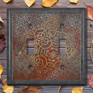 Metal Light Switch Cover | Outlet Plate, Printed Image of Rustic Red Black Metal / Flat Not Embossed, Copper PRINT, MET050
