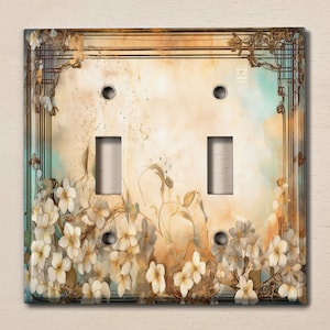 Metal Light Switch Cover, Light Switch Plate, Outlet Cover, Wall Plate, Home Decor Idea, Jasmine Decor, Elegant White Flower Decor FLW374