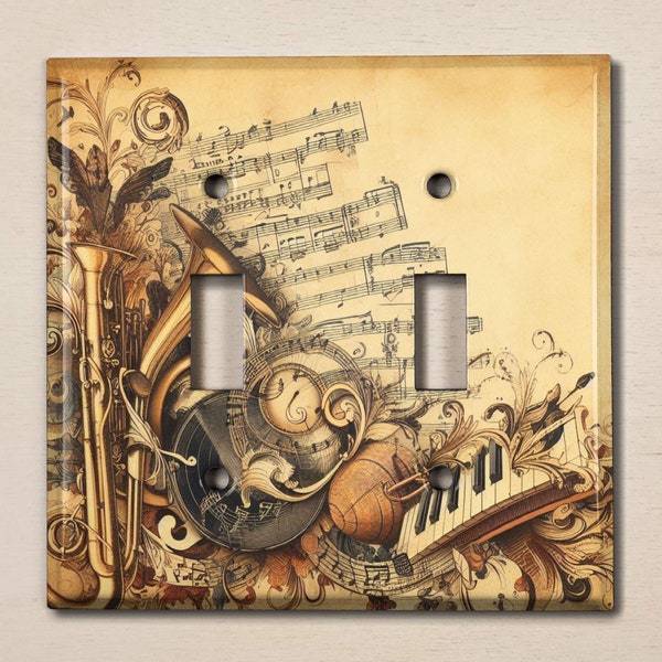 Metal Light Switch Cover, Light Switch Plate, Outlet Cover, Wall Plate, Home Decor Idea, Elegant Musical Decor, Saxophone, Piano, MUS008