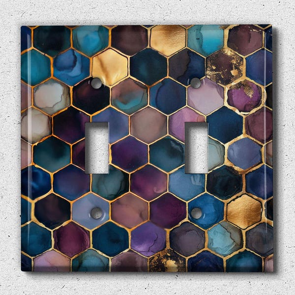 Metal Light Switch Cover | Light Switch Plate, Outlet Cover, Wall Plate, Home Decor Idea, Beautiful Blue Purple Bee Honeycomb Decor, TIL200