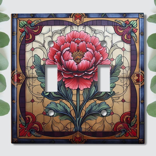 Metal Light Switch Cover | Light Switch Plate, Outlet Cover, Wall Plate, Home Decor, Beautiful Red Flower Design, Elegant Floral, FLW489