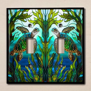 Metal Light Switch Cover | Light Switch Plate, Outlet Cover, Wall Plate, Home Decor Idea, Sea Turtle Ocean, Sea Turtle Glass Print SEA078