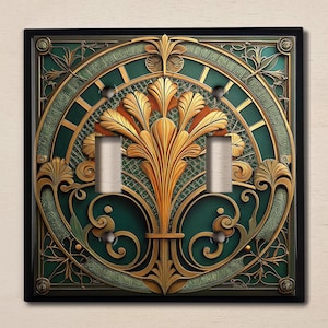 Metal Light Switch Cover | Light Switch Plate, Outlet Cover, Wall Plate,  Elegant Yellow Teal Nouveau, Decorative Art Nouveau, NOU015