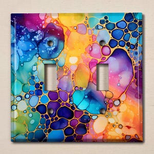 Metal Light Switch Cover | Light Switch Plate, Outlet Cover, Wall Plate, Home Decor Idea, Bright Colorful Image of Stained Glass, GLA021