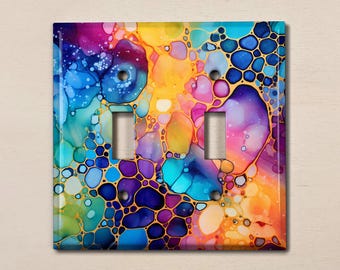 Metal Light Switch Cover | Light Switch Plate, Outlet Cover, Wall Plate, Home Decor Idea, Bright Colorful Image of Stained Glass, GLA021