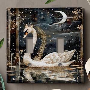 Metal Light Switch Cover, Light Switch Plate, Outlet Cover, Wall Plate, Home Decor, Beautiful King Swan Decor, Swan Goose Lake Decor, ANM195