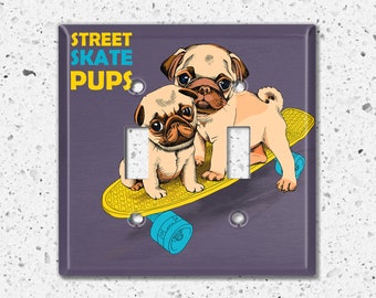 Metal Light Switch Cover, Light Switch Plate, Outlet Cover, Wall Plate Home Decor, Cute Pug Room Decor, Street Skate Pug