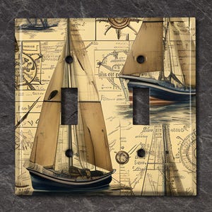 Couvercle d'interrupteur en métal, plaque d'interrupteur, cache de prise, plaque murale, idée de décoration intérieure, décoration de bureau, bateau à voile rustique nautique MAP005