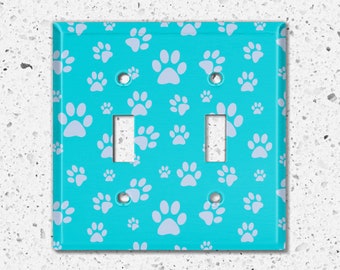 Metal Light Switch Cover, Light Switch Plate, Outlet Cover, Wall Plate Home Decor, Dog Paw Teal Blue Print DOG034