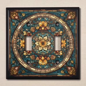 Metal Light Switch Cover | Light Switch Plate, Outlet Cover, Wall Plate, Home Decor, Beautiful Floral Art Image of Stained Glass, GLA022