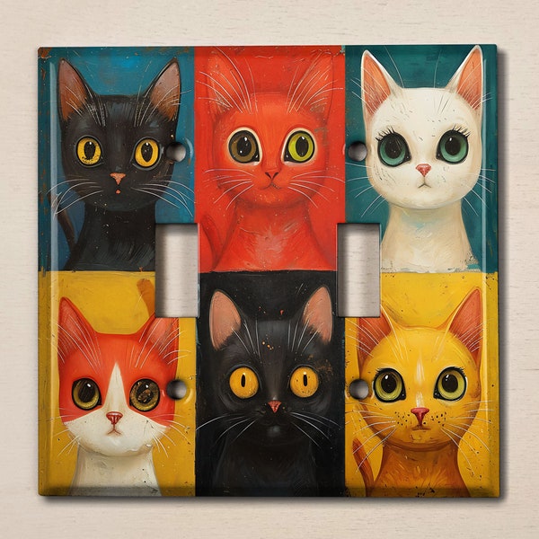 Metal Light Switch Cover, Light Switch Plate, Outlet Cover, Wall Plate, Home Decor Idea, Colorful Cat Design, Whimsical Cat Decor ANM138