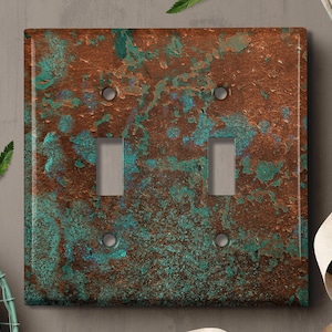 Metal Light Switch Cover | Light Switch Plate, Outlet Cover, Wall Plate Home Decor, Image of Copper Patina, MET020