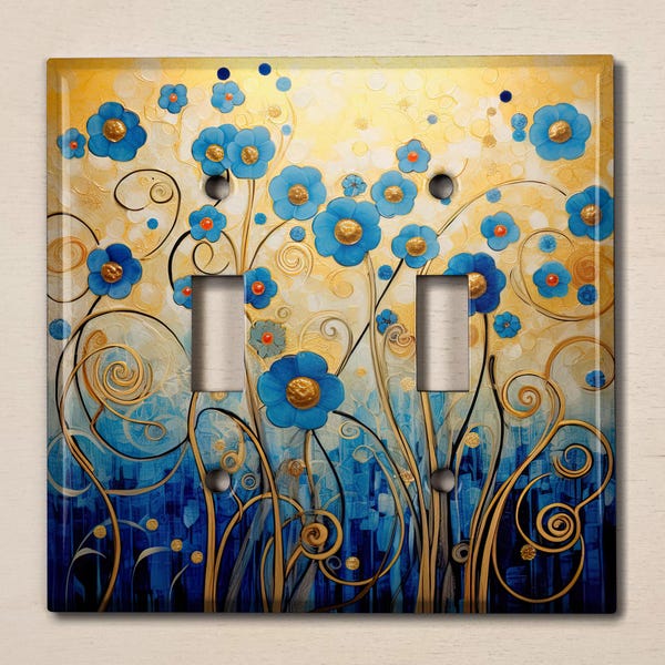 Metal Light Switch Cover | Light Switch Plate, Outlet Cover, Wall Plate, Home Decor Idea, Blue Yellow Floral Art Decor, Flower Decor, FLW749