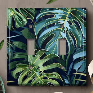 Metal Light Switch Cover | Light Switch Plate, Outlet Cover, Wall Plate, Home Decor, Gorgeous Blue Green Leaf Decor, Leaf Design, TRE077