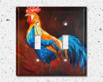 Metal Light Switch Cover, Light Switch Plate, Outlet Cover, Wall Plate Home Decor,  Kitchen Wallplate, Rustic Rooster Art PNT019
