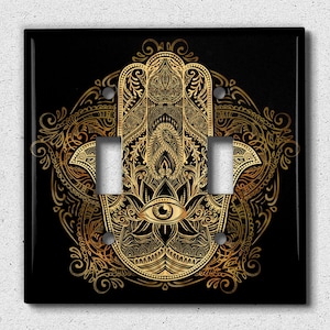 Metal Light Switch Cover | Outlet Wall Plate, Intricate Mandala Hamsa Eye Hand, SFR190