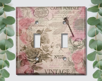 Metal Light Switch Cover, Light Switch Plate, Outlet Cover, Wall Plate, Home Decor Idea, Cute Dragonfly Decor, Pink Vintage Decor BUT081