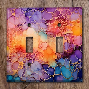 Metal Light Switch Cover | Light Switch Plate, Outlet Cover, Wall Plate, Home Decor Idea, Pretty Colorful Image of Stained Glass, GLA020