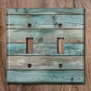 Metal Light Switch Cover | Outlet Plate, Mint Green Wood Barn Fence Decor, Image of Wood, WOD022