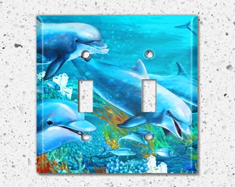Metal Light Switch Cover Plate, Decorative Outlet Cover, Wall Plate Home Decor,  OCEAN DOLPHIN