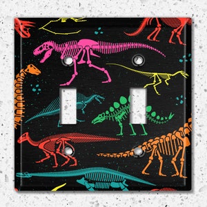 Metal Light Switch Cover, Light Switch Plate, Wall Plate Home Decor, Boys Room, Dinosaur Fossils Earth, Colorful Fossils, DNO010