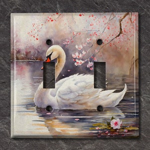 Metal Light Switch Cover | Light Switch Plate, Outlet Cover, Wall Plate, Home Decor Idea, Elegant Swan, Gift Idea For Her, PNT204