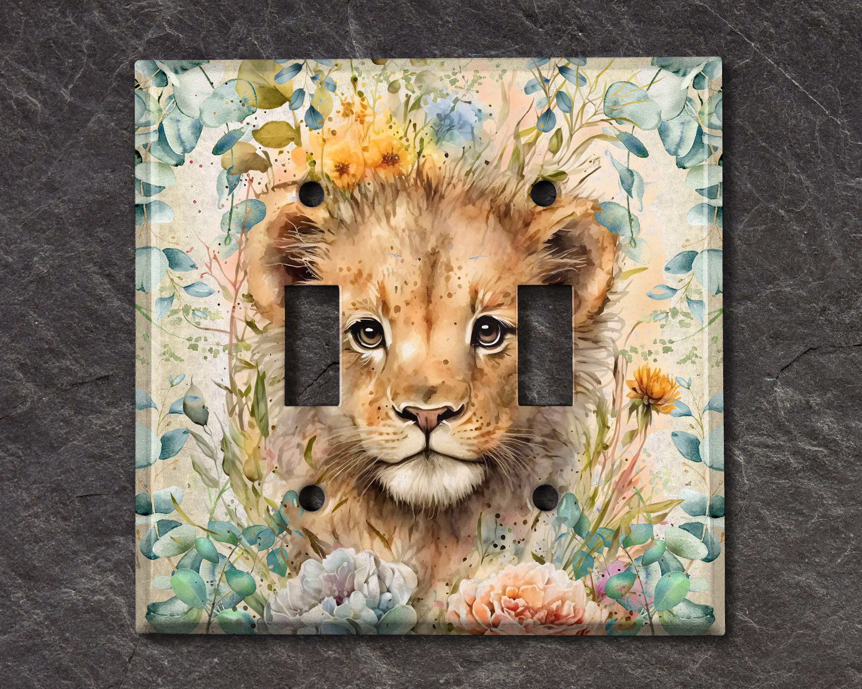 Metal Light Switch Cover | Outlet Plate, Floral Lion Decor, ANM078
