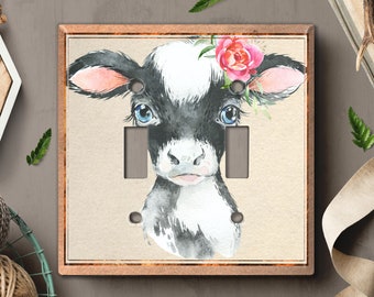 Metal Light Switch Cover, Light Switch Plate, Outlet Cover, Wall Plate Home Decor, Cute Baby Animal Cow ANM043