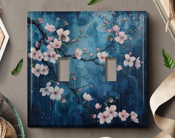 Metal Light Switch Cover | Light Switch Plate, Outlet Cover, Wall Plate, Home Decor Idea, Beautiful Pink Japanese Cherry Blossom Art, FLW515