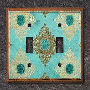 Metal Light Switch Cover | Light Switch Plate, Outlet Cover, Wall Plate Home Decor, Living Room, Elegant Damask Teal, DAM108