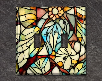 Metal Light Switch Cover | Light Switch Plate, Outlet Cover, Wall Plate, Floral Stained Glass, Room Decor, Gift Idea, GLA012