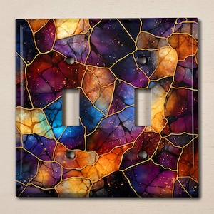 Metal Light Switch Cover | Light Switch Plate, Outlet Cover, Wall Plate, Home Decor Idea, Colorful Stained Glass, Gift Idea, GLA014