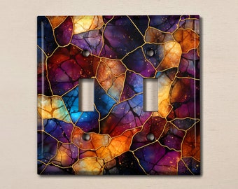 Metal Light Switch Cover | Light Switch Plate, Outlet Cover, Wall Plate, Home Decor Idea, Colorful Stained Glass, Gift Idea, GLA014