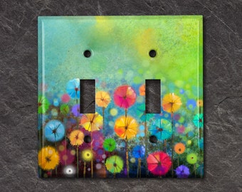 Metal Light Switch Cover | Light Switch Plate, Outlet Cover, Wall Plate, Home Decor Idea, Colorful Flower Field, Artistic Painting, PNT194