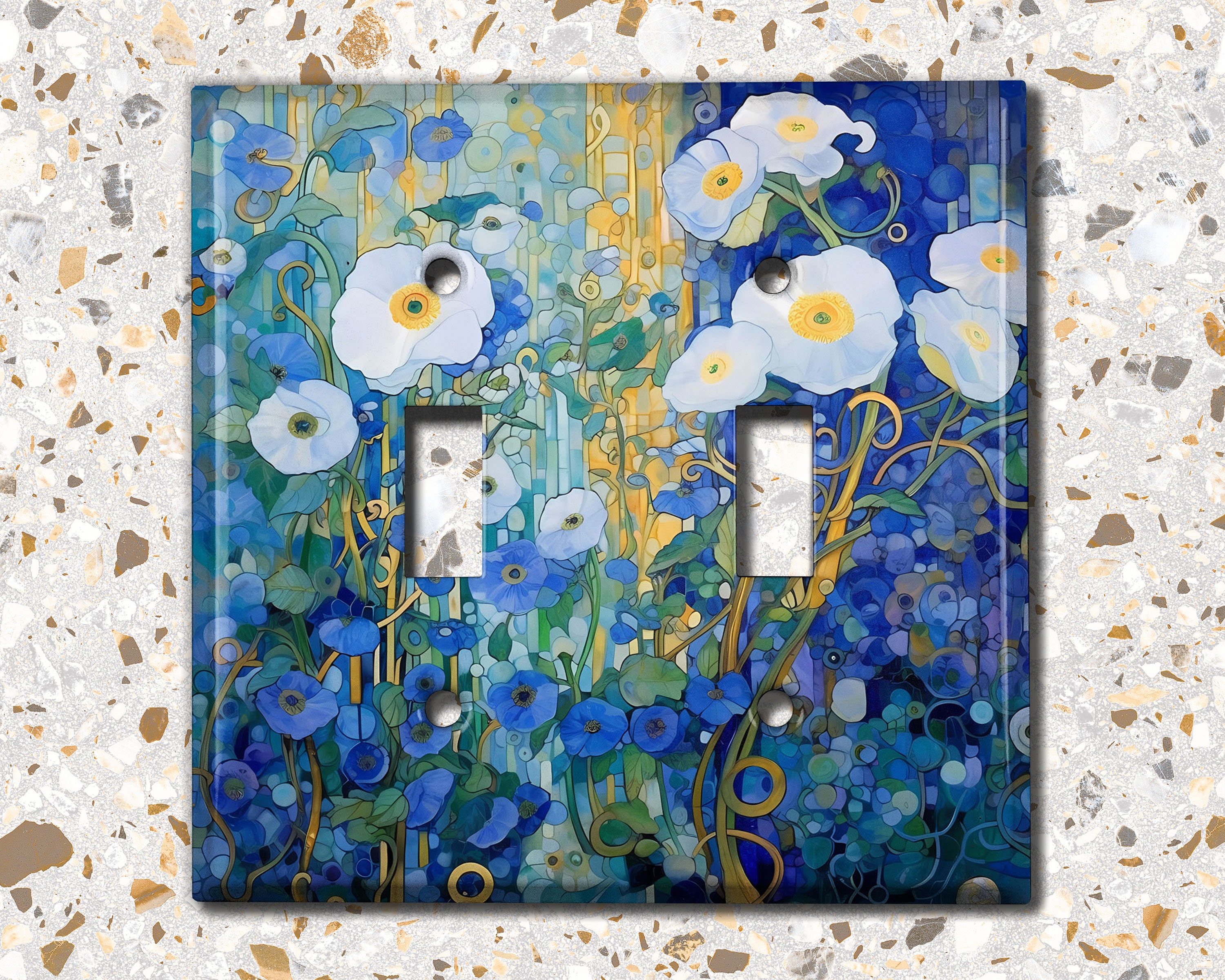 Metal Light Switch Cover | Outlet Plate, Nouveau Blue Flowers