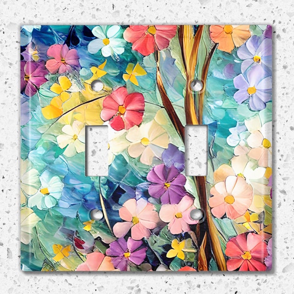 Metal Light Switch Cover, Light Switch Plate, Outlet Cover, Wall Plate, Home Decor Idea, Colorful Flower Meadow, Flower Field FLW205