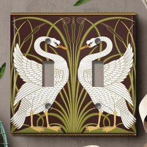 Metal Light Switch Cover | Light Switch Plate, Outlet Cover, Wall Plate, Home Decor, Art Nouveau Flowers, Art Nouveau Swan Lovers WLM015