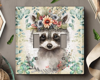 Metal Light Switch Cover, Light Switch Plate, Outlet Cover, Wall Plate, Home Decor Idea, Animal for Nursery Room, Cute Racoon Animal ANM083