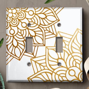 Metal Light Switch Cover | Light Switch Plate, Outlet Cover, Wall Plate Home Decor, Mandala Pattern Flower White MDL102