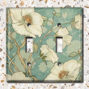 Metal Light Switch Cover | Light Switch Plate, Outlet Cover, Wall Plate, Home Decor Idea, Beautiful White Nouveau Floral Decor, FLW457