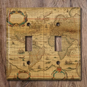Couvercle d'interrupteur en métal | Plaque pour interrupteur, Couvercle de prise, Plaque murale, Idée de décoration intérieure, Carte du vieux monde, Décoration de chambre d'enfant, MAP012